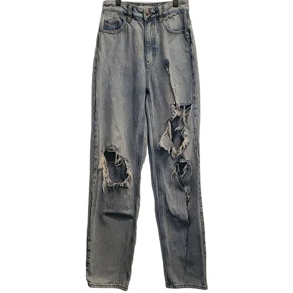 Pacsun Light Wash 90's Boyfriend Straight Frayed Distressed Ripped Jeans 24 - Picture 1 of 10